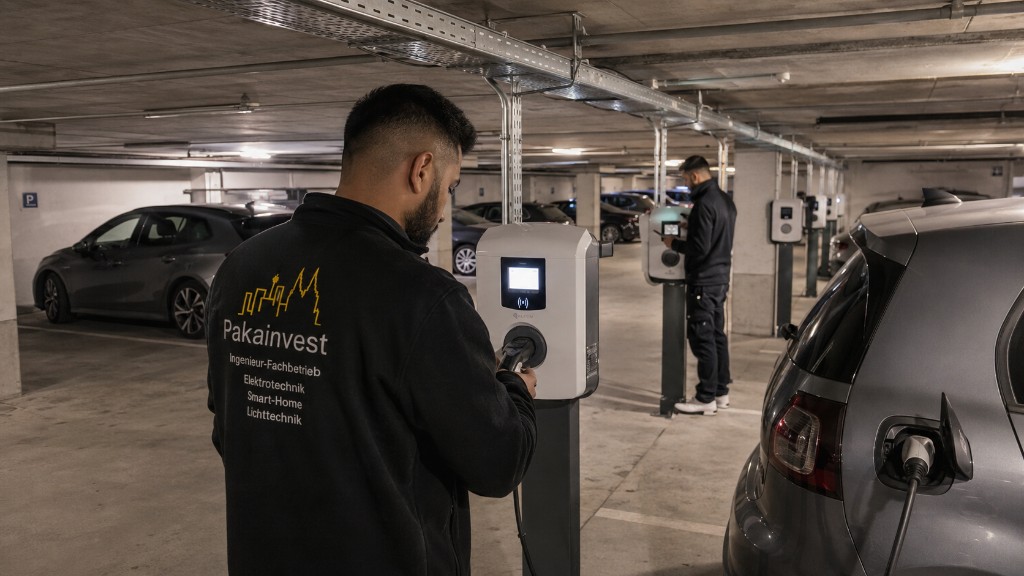 PakaInvest Monteure bei der Wallbox-Installation in einer Tiefgarage